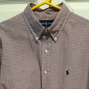 Ralph Lauren Long Sleeve Button Front, Red White Blue Plaid, Size 16 1/2, 34-35